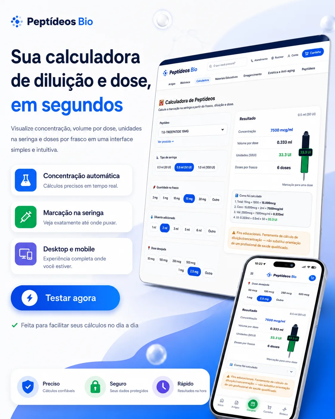 Calculadora de reconstituição de peptídeos